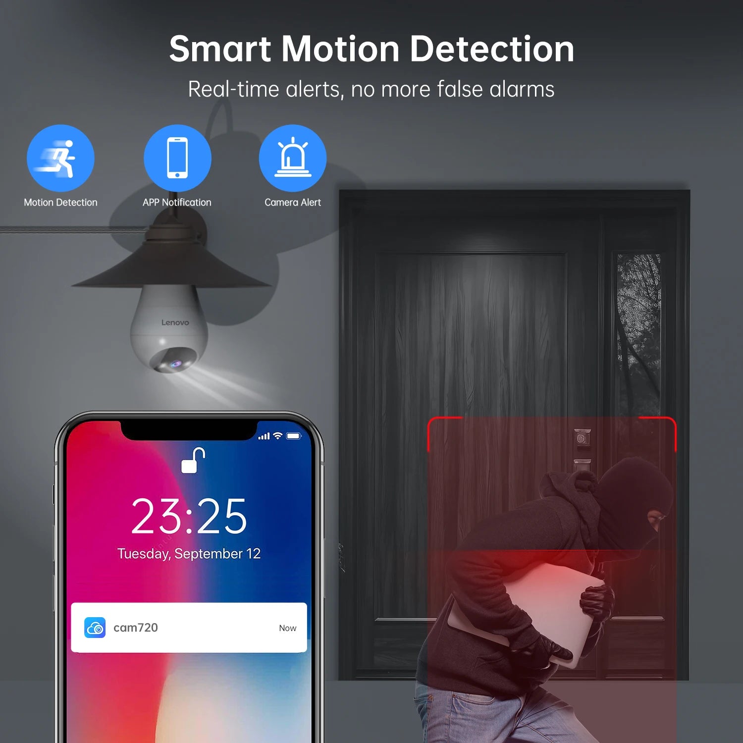 Lenovo Έξυπνη Κάμερα Παρακολούθησης WiFi 3MP E27 Bulb – Πανοραμική Κάμερα-Λάμπα IP 360° με Έγχρωμη Νυχτερινή Όραση & Ανίχνευση Κίνησης AI
