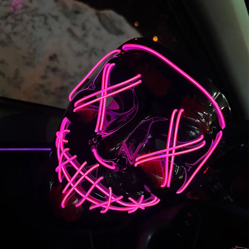 Ασύρματη Μάσκα Neon LED Purge – Φωτιζόμενη Αποκριάτικη Μάσκα Halloween Glow in The Dark για Cosplay, Θεματικά Πάρτι & Μασκέ
