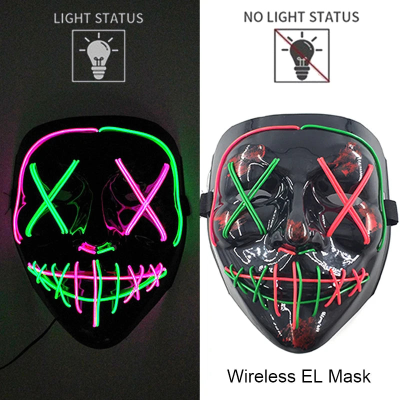 Ασύρματη Μάσκα Neon LED Purge – Φωτιζόμενη Αποκριάτικη Μάσκα Halloween Glow in The Dark για Cosplay, Θεματικά Πάρτι & Μασκέ