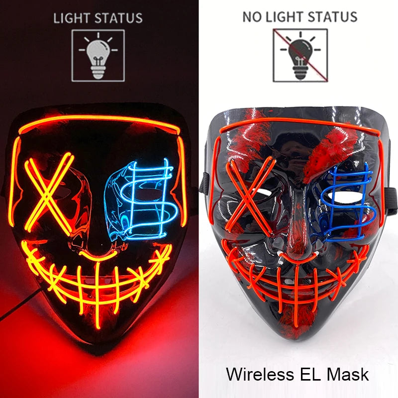 Ασύρματη Μάσκα Neon LED Purge – Φωτιζόμενη Αποκριάτικη Μάσκα Halloween Glow in The Dark για Cosplay, Θεματικά Πάρτι & Μασκέ