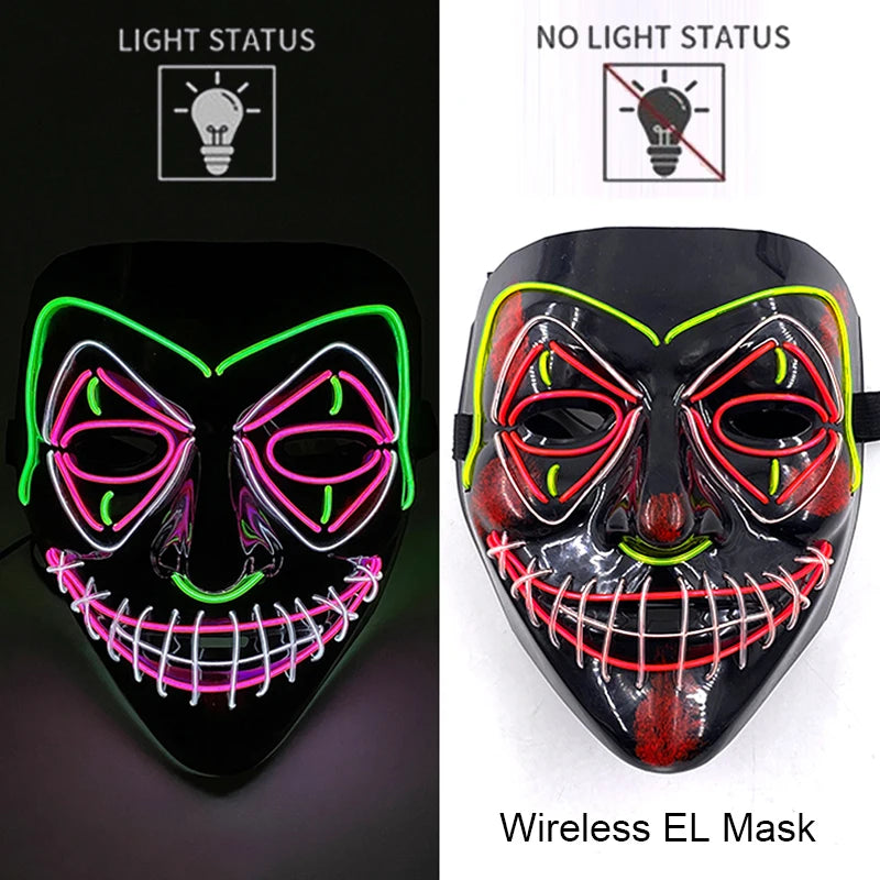 Ασύρματη Μάσκα Neon LED Purge – Φωτιζόμενη Αποκριάτικη Μάσκα Halloween Glow in The Dark για Cosplay, Θεματικά Πάρτι & Μασκέ