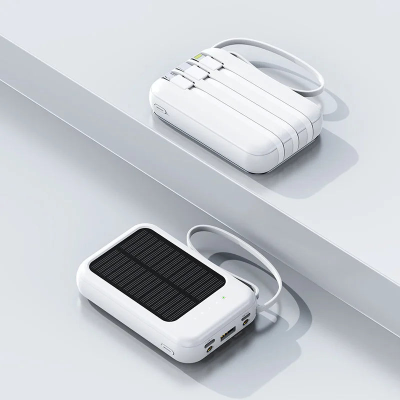 Ηλιακό Power Bank Υψηλής Χωρητικότητας με Ενσωματωμένα Καλώδια – Φορητός Φορτιστής Solar Charger με 2 Θύρες USB & Δυνατό Φακό LED