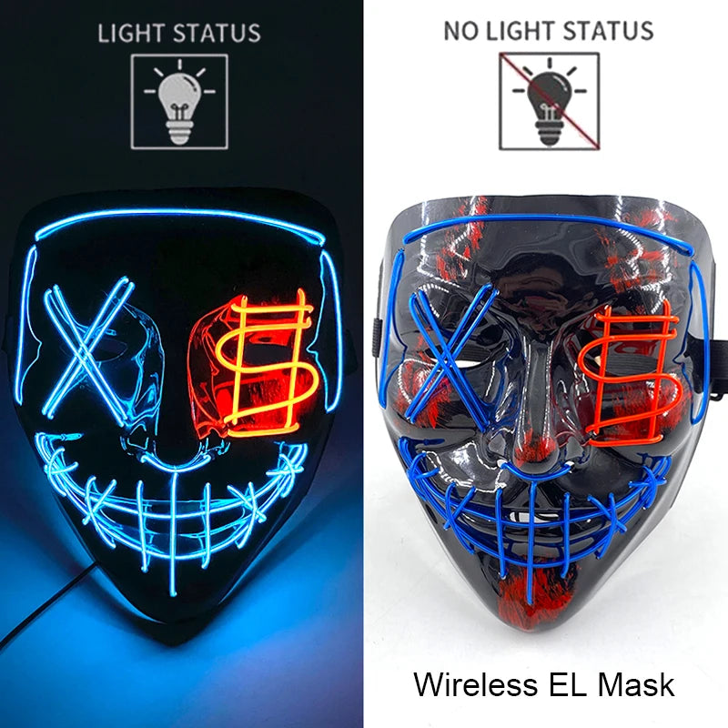 Ασύρματη Μάσκα Neon LED Purge – Φωτιζόμενη Αποκριάτικη Μάσκα Halloween Glow in The Dark για Cosplay, Θεματικά Πάρτι & Μασκέ