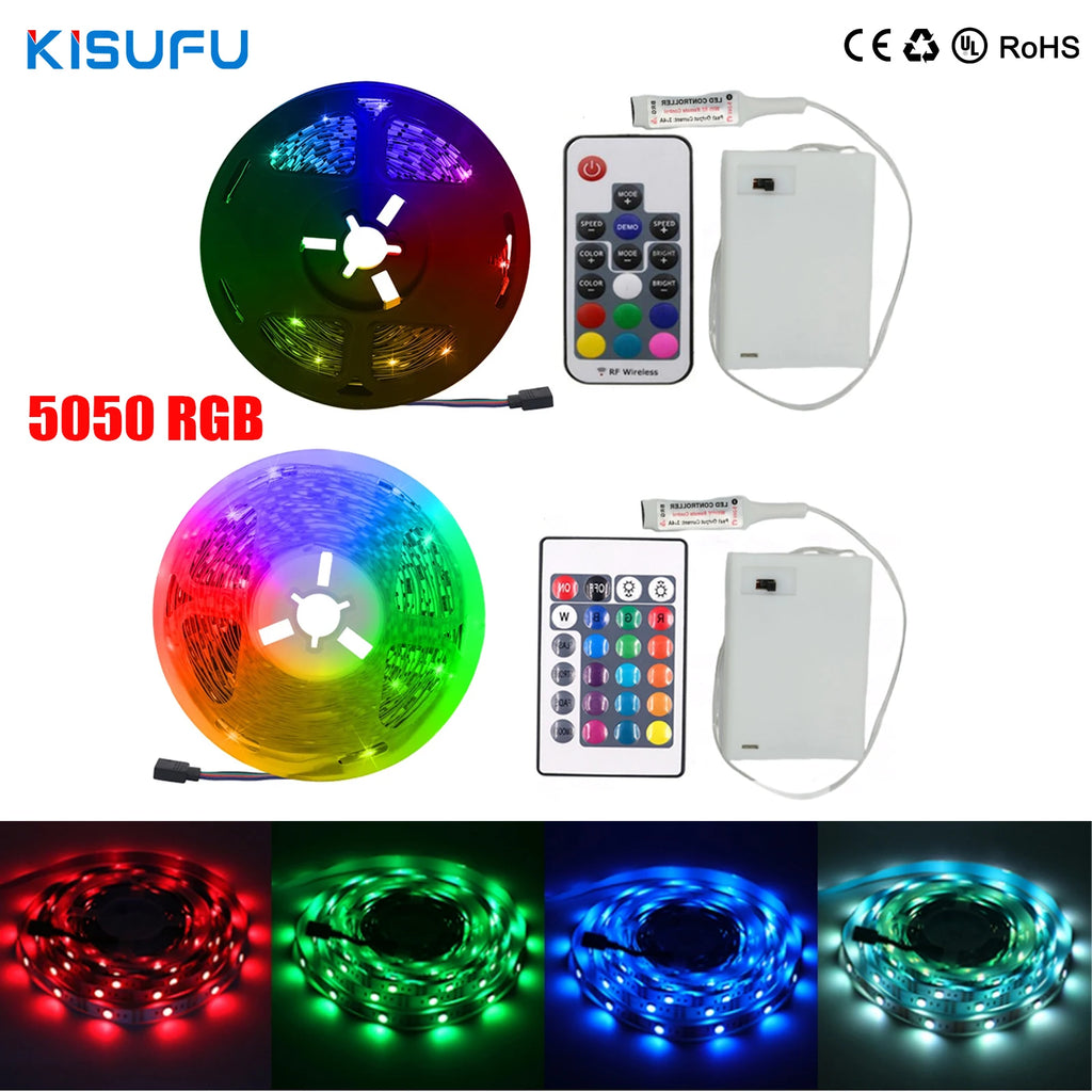 Αυτοκόλλητη Ταινία LED RGB 5050 με Μπαταρίες & Τηλεχειριστήριο