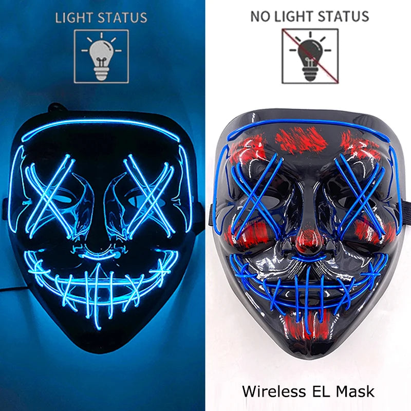 Ασύρματη Μάσκα Neon LED Purge – Φωτιζόμενη Αποκριάτικη Μάσκα Halloween Glow in The Dark για Cosplay, Θεματικά Πάρτι & Μασκέ