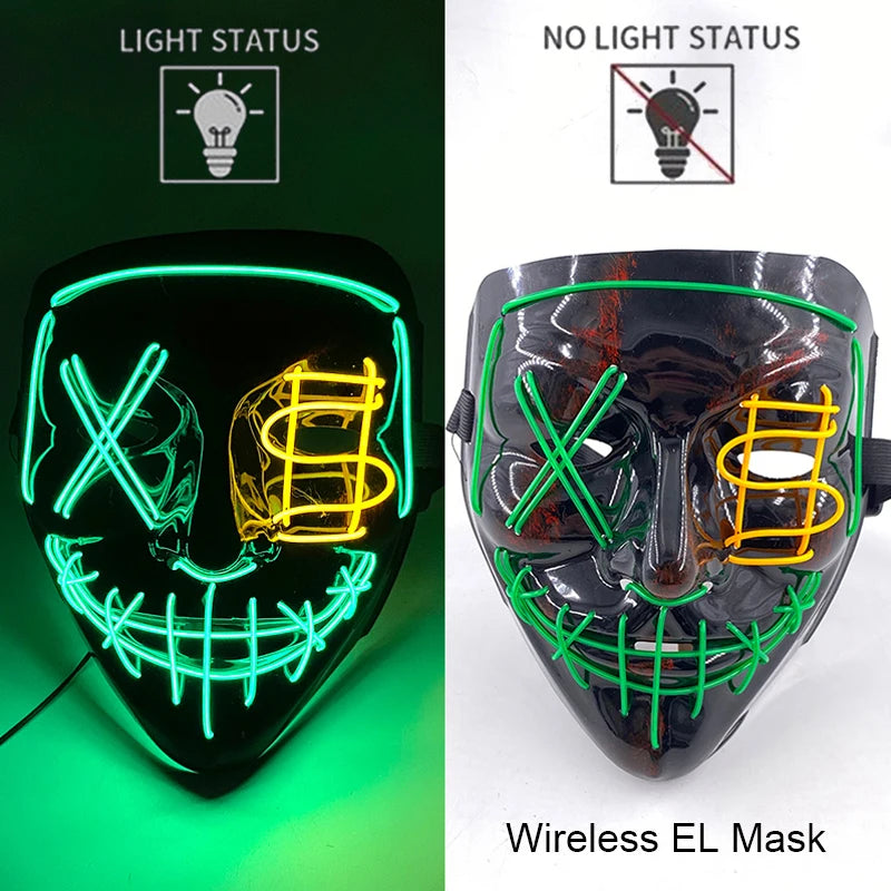 Ασύρματη Μάσκα Neon LED Purge – Φωτιζόμενη Αποκριάτικη Μάσκα Halloween Glow in The Dark για Cosplay, Θεματικά Πάρτι & Μασκέ