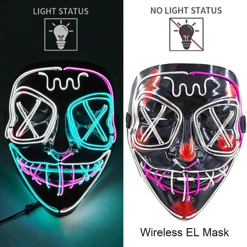 Ασύρματη Μάσκα Neon LED Purge – Φωτιζόμενη Αποκριάτικη Μάσκα Halloween Glow in The Dark για Cosplay, Θεματικά Πάρτι & Μασκέ