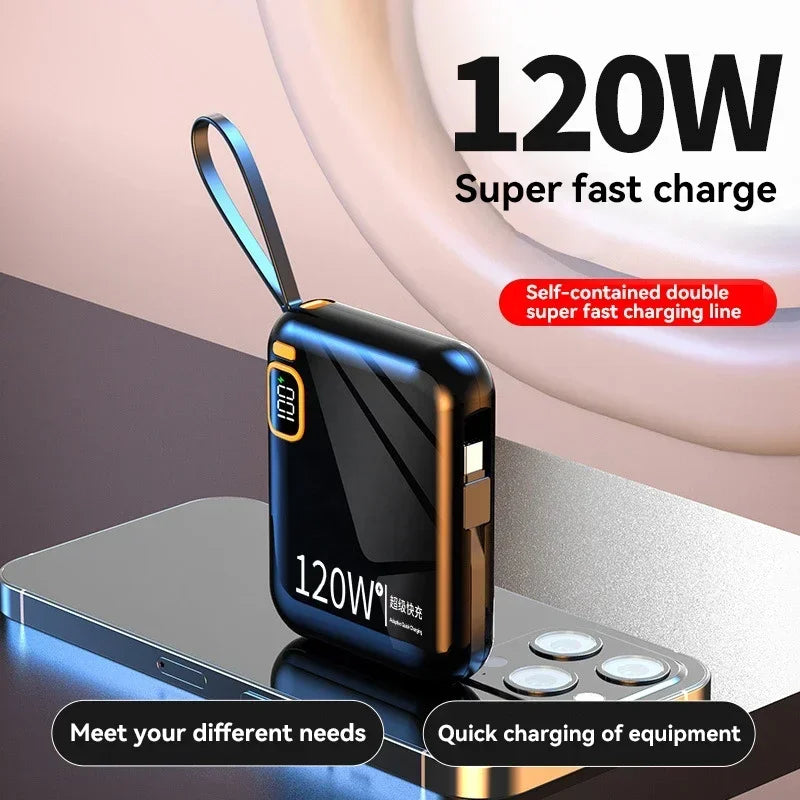 Φορητό Power Bank Υψηλής Χωρητικότητας 120W Fast Charging – Μίνι Φορτιστής Ταχείας Φόρτισης με Ενσωματωμένα Καλώδια & Ψηφιακή Οθόνη