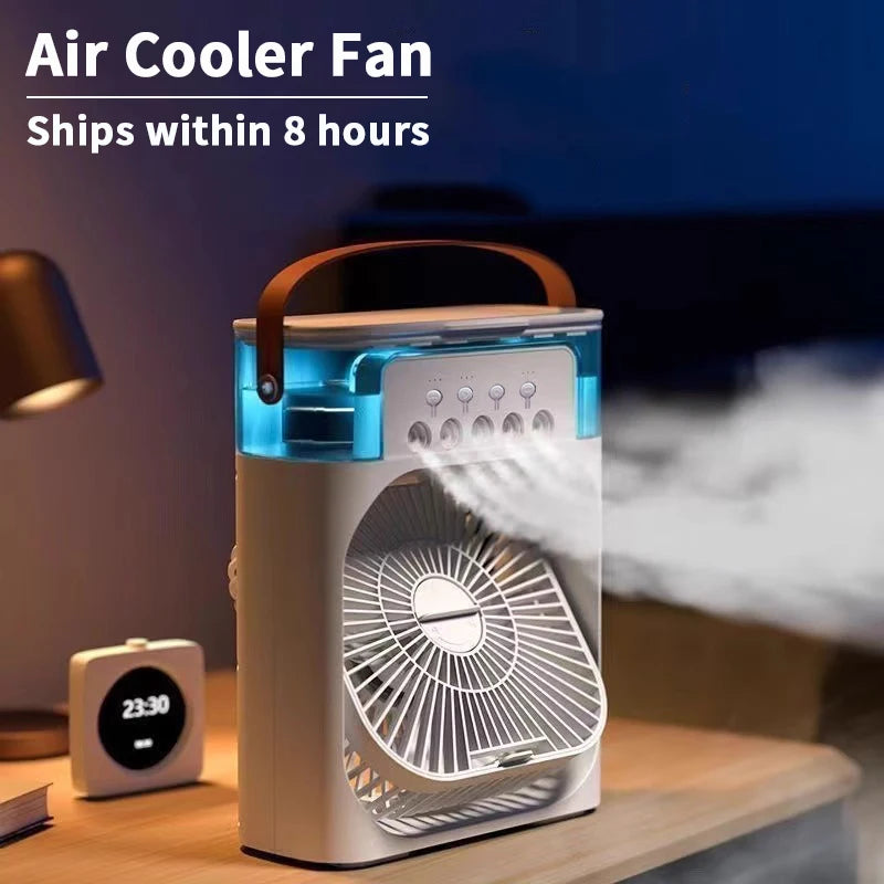Φορητό Mini Air Cooler & Υγραντήρας 3-σε-1 USB – Επιτραπέζιο Μίνι Κλιματιστικό με Φωτισμό LED, 3 Ταχύτητες & Δοχείο Πάγου/Νερού
