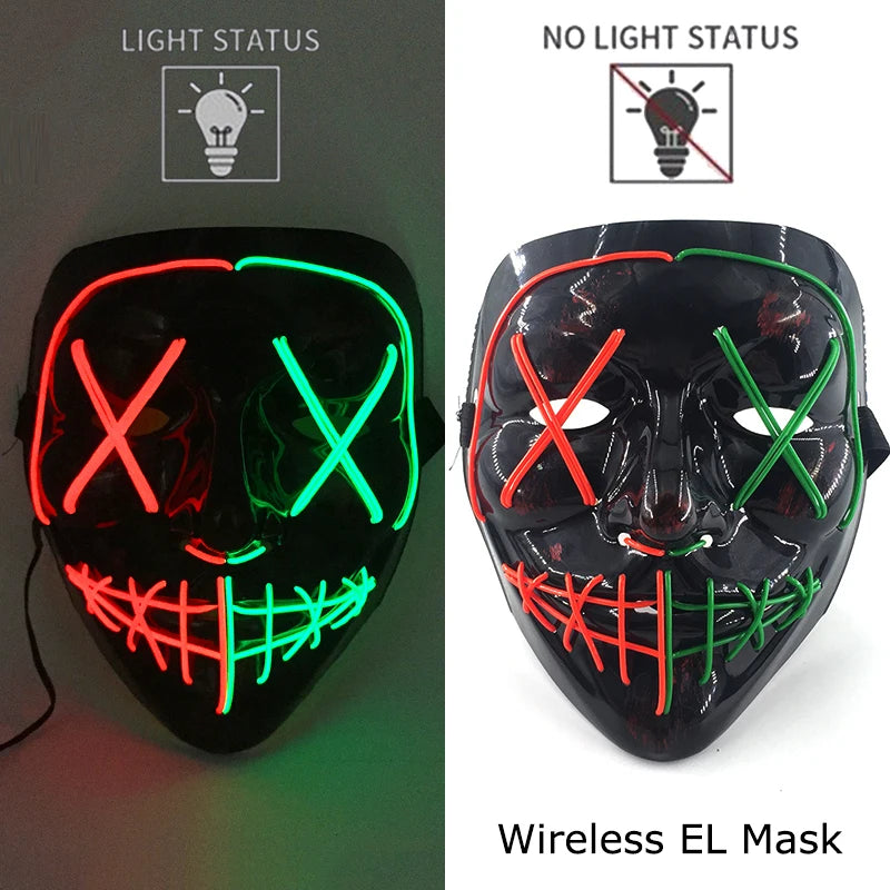 Ασύρματη Μάσκα Neon LED Purge – Φωτιζόμενη Αποκριάτικη Μάσκα Halloween Glow in The Dark για Cosplay, Θεματικά Πάρτι & Μασκέ