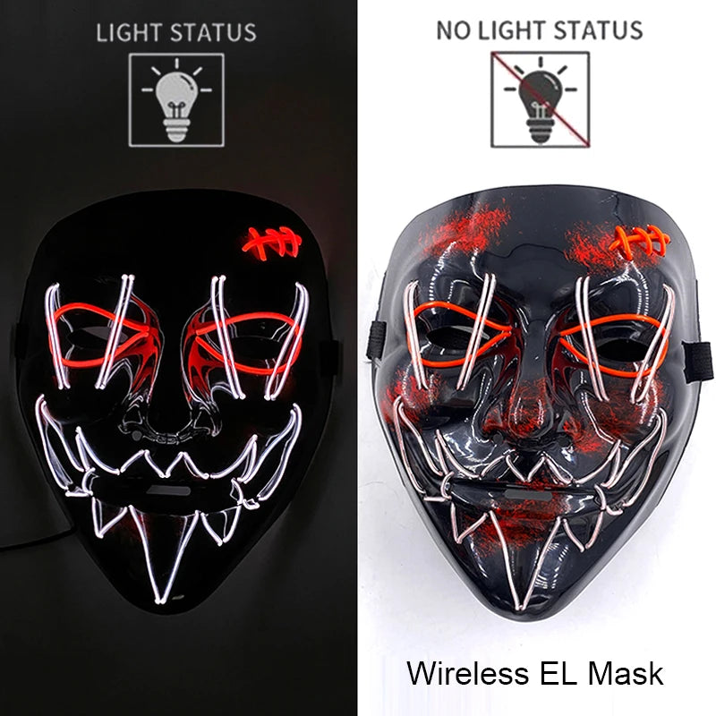 Ασύρματη Μάσκα Neon LED Purge – Φωτιζόμενη Αποκριάτικη Μάσκα Halloween Glow in The Dark για Cosplay, Θεματικά Πάρτι & Μασκέ