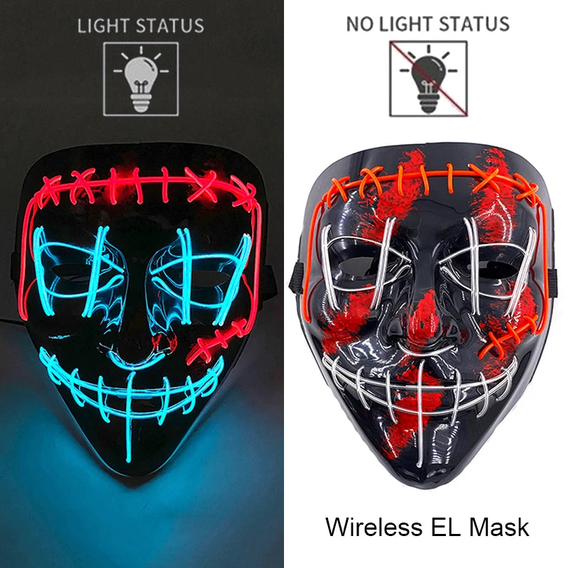 Ασύρματη Μάσκα Neon LED Purge – Φωτιζόμενη Αποκριάτικη Μάσκα Halloween Glow in The Dark για Cosplay, Θεματικά Πάρτι & Μασκέ