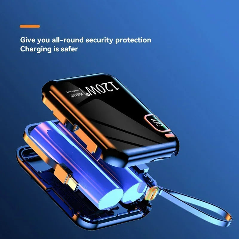 Φορητό Power Bank Υψηλής Χωρητικότητας 120W Fast Charging – Μίνι Φορτιστής Ταχείας Φόρτισης με Ενσωματωμένα Καλώδια & Ψηφιακή Οθόνη