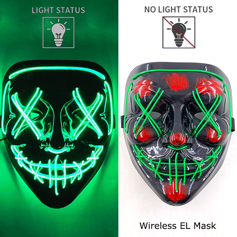 Ασύρματη Μάσκα Neon LED Purge – Φωτιζόμενη Αποκριάτικη Μάσκα Halloween Glow in The Dark για Cosplay, Θεματικά Πάρτι & Μασκέ
