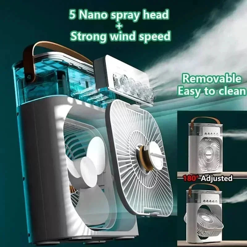Φορητό Mini Air Cooler & Υγραντήρας 3-σε-1 USB – Επιτραπέζιο Μίνι Κλιματιστικό με Φωτισμό LED, 3 Ταχύτητες & Δοχείο Πάγου/Νερού