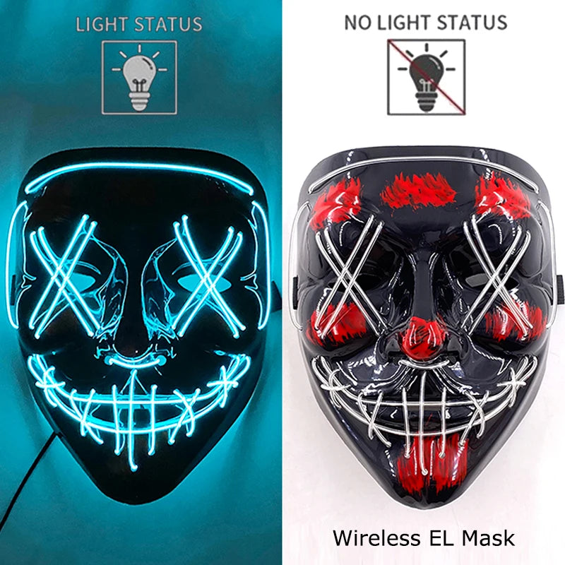 Ασύρματη Μάσκα Neon LED Purge – Φωτιζόμενη Αποκριάτικη Μάσκα Halloween Glow in The Dark για Cosplay, Θεματικά Πάρτι & Μασκέ