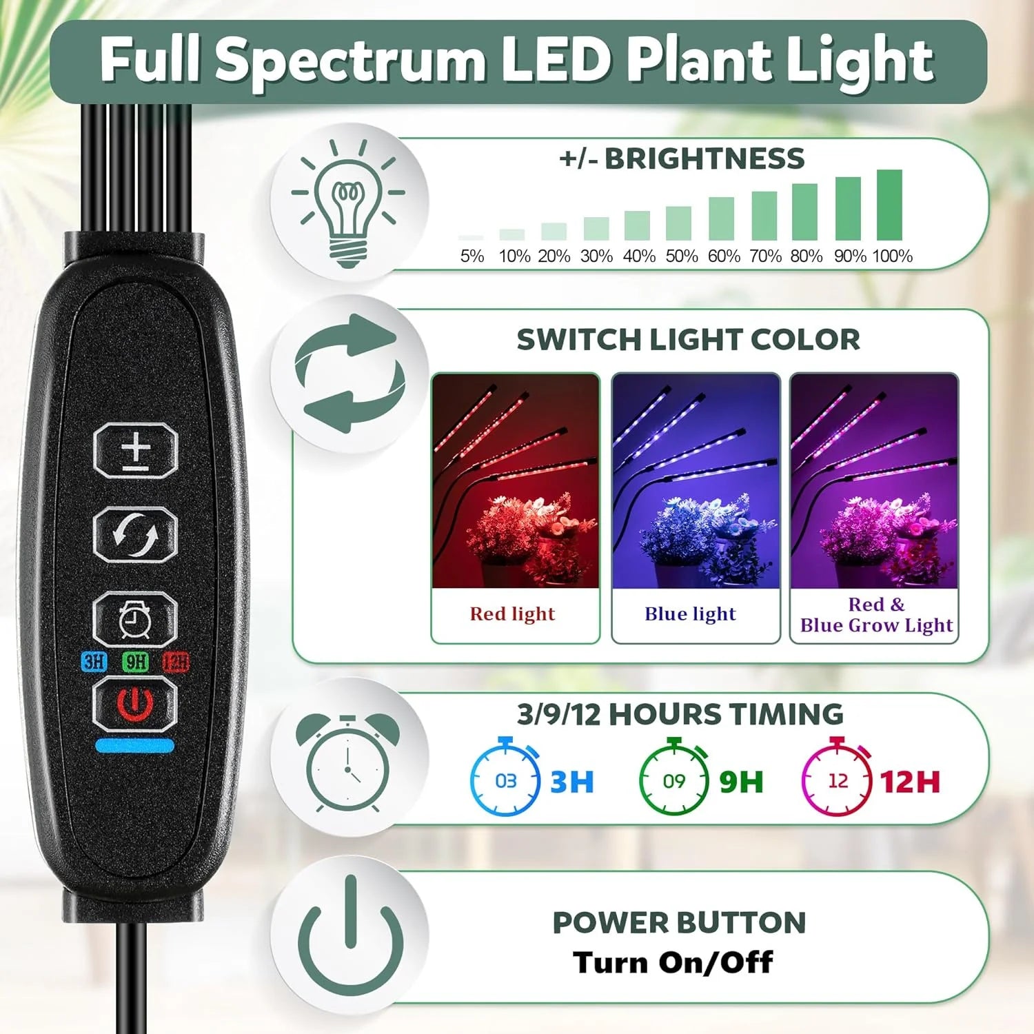 Επαγγελματικό LED Φωτιστικό Ανάπτυξης Φυτών USB Full Spectrum – Φυτολάμπα με Κλιπ Στήριξης, Ροοστάτη & Χρονοδιακόπτη