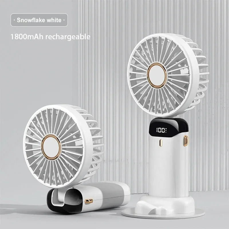 Φορητό Mini Ανεμιστηράκι Χειρός & Λαιμού USB – Αναδιπλούμενος Ανεμιστήρας 5 Ταχυτήτων με Βάση Κινητού, Ψηφιακή Οθόνη & Μπαταρία 1800mAh
