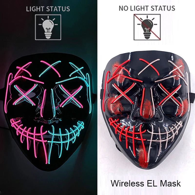 Ασύρματη Μάσκα Neon LED Purge – Φωτιζόμενη Αποκριάτικη Μάσκα Halloween Glow in The Dark για Cosplay, Θεματικά Πάρτι & Μασκέ