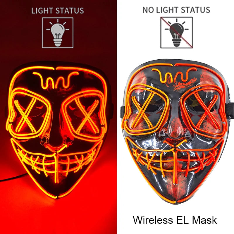 Ασύρματη Μάσκα Neon LED Purge – Φωτιζόμενη Αποκριάτικη Μάσκα Halloween Glow in The Dark για Cosplay, Θεματικά Πάρτι & Μασκέ