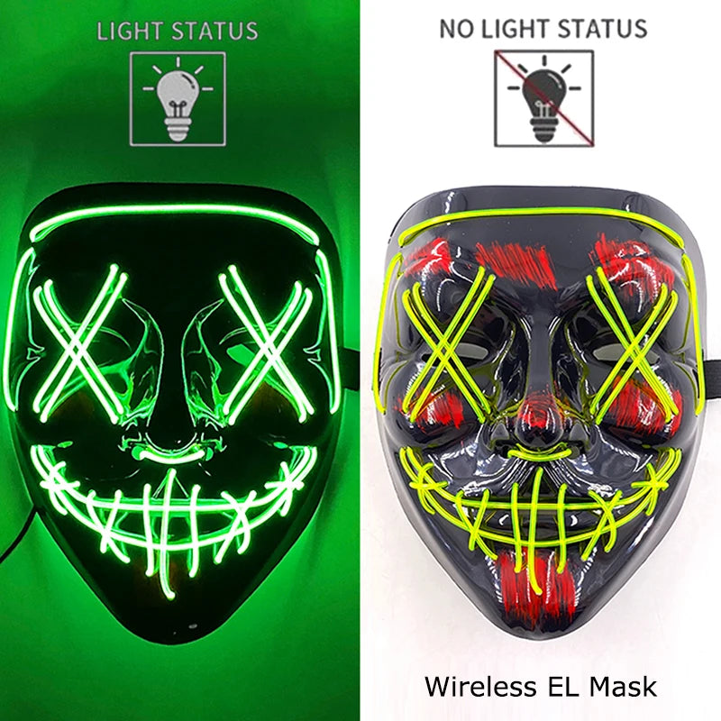 Ασύρματη Μάσκα Neon LED Purge – Φωτιζόμενη Αποκριάτικη Μάσκα Halloween Glow in The Dark για Cosplay, Θεματικά Πάρτι & Μασκέ