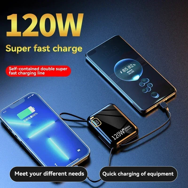 Φορητό Power Bank Υψηλής Χωρητικότητας 120W Fast Charging – Μίνι Φορτιστής Ταχείας Φόρτισης με Ενσωματωμένα Καλώδια & Ψηφιακή Οθόνη