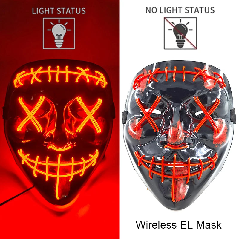 Ασύρματη Μάσκα Neon LED Purge – Φωτιζόμενη Αποκριάτικη Μάσκα Halloween Glow in The Dark για Cosplay, Θεματικά Πάρτι & Μασκέ