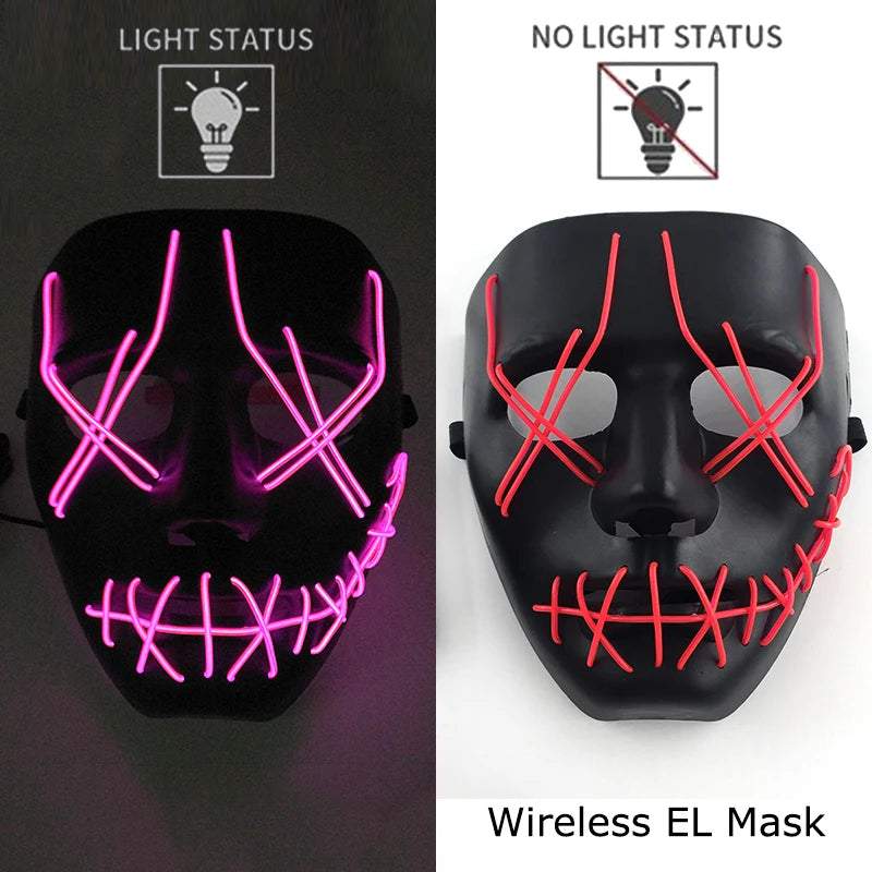 Ασύρματη Μάσκα Neon LED Purge – Φωτιζόμενη Αποκριάτικη Μάσκα Halloween Glow in The Dark για Cosplay, Θεματικά Πάρτι & Μασκέ