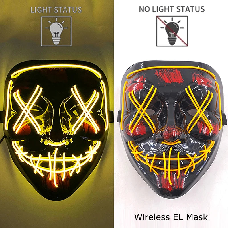 Ασύρματη Μάσκα Neon LED Purge – Φωτιζόμενη Αποκριάτικη Μάσκα Halloween Glow in The Dark για Cosplay, Θεματικά Πάρτι & Μασκέ
