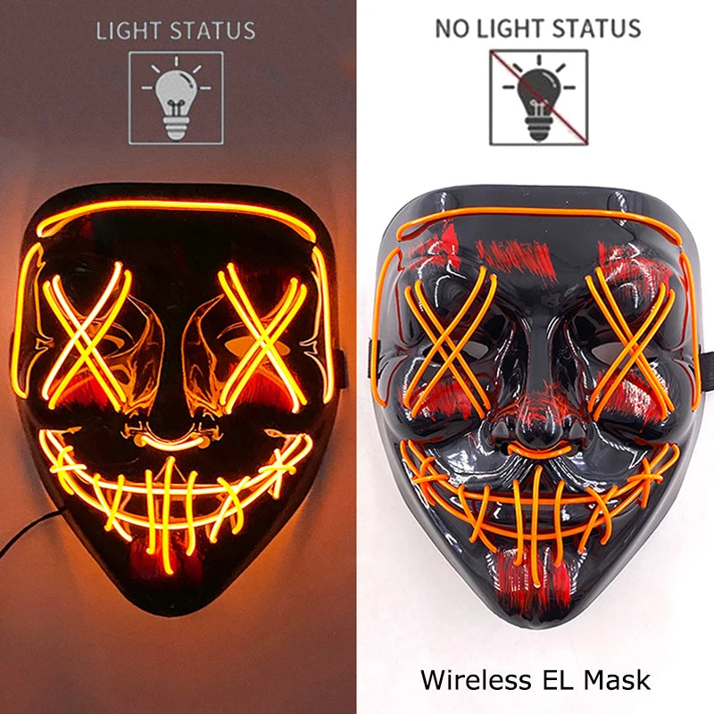 Ασύρματη Μάσκα Neon LED Purge – Φωτιζόμενη Αποκριάτικη Μάσκα Halloween Glow in The Dark για Cosplay, Θεματικά Πάρτι & Μασκέ