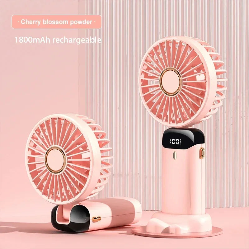 Φορητό Mini Ανεμιστηράκι Χειρός & Λαιμού USB – Αναδιπλούμενος Ανεμιστήρας 5 Ταχυτήτων με Βάση Κινητού, Ψηφιακή Οθόνη & Μπαταρία 1800mAh