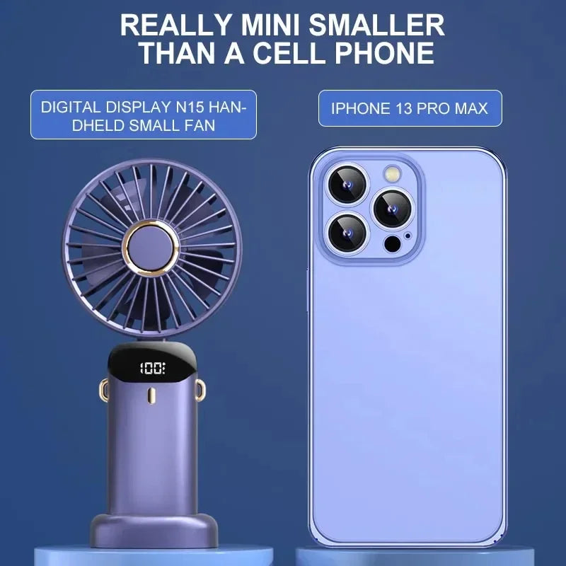 Φορητό Mini Ανεμιστηράκι Χειρός & Λαιμού USB – Αναδιπλούμενος Ανεμιστήρας 5 Ταχυτήτων με Βάση Κινητού, Ψηφιακή Οθόνη & Μπαταρία 1800mAh