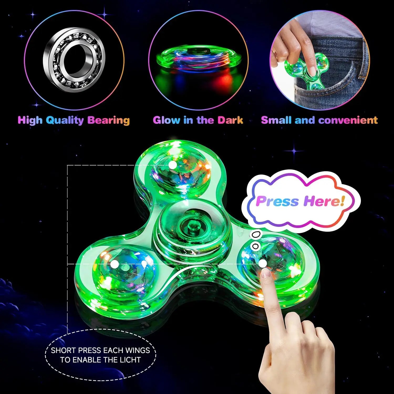 Φωτιζόμενο Fidget Spinner με Φώτα LED – Luminous Παιχνίδι Δακτύλου για Μείωση Άγχους, Στρες & Συγκέντρωση για Παιδιά και Ενήλικες