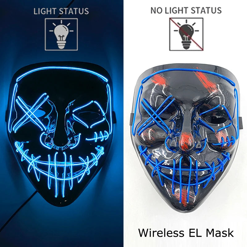 Ασύρματη Μάσκα Neon LED Purge – Φωτιζόμενη Αποκριάτικη Μάσκα Halloween Glow in The Dark για Cosplay, Θεματικά Πάρτι & Μασκέ