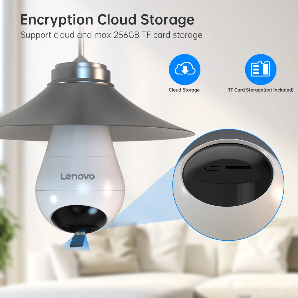 Lenovo Έξυπνη Κάμερα Παρακολούθησης WiFi 3MP E27 Bulb – Πανοραμική Κάμερα-Λάμπα IP 360° με Έγχρωμη Νυχτερινή Όραση & Ανίχνευση Κίνησης AI