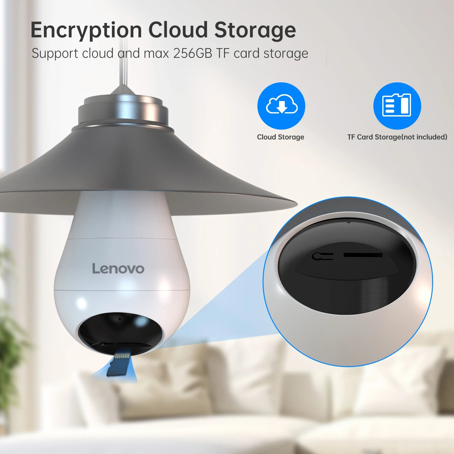 Lenovo Έξυπνη Κάμερα Παρακολούθησης WiFi 3MP E27 Bulb – Πανοραμική Κάμερα-Λάμπα IP 360° με Έγχρωμη Νυχτερινή Όραση & Ανίχνευση Κίνησης AI