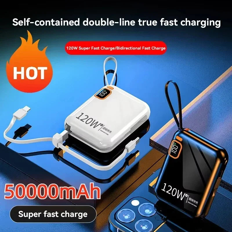 Φορητό Power Bank Υψηλής Χωρητικότητας 120W Fast Charging – Μίνι Φορτιστής Ταχείας Φόρτισης με Ενσωματωμένα Καλώδια & Ψηφιακή Οθόνη