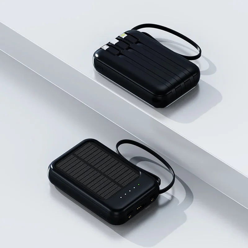 Ηλιακό Power Bank Υψηλής Χωρητικότητας με Ενσωματωμένα Καλώδια – Φορητός Φορτιστής Solar Charger με 2 Θύρες USB & Δυνατό Φακό LED