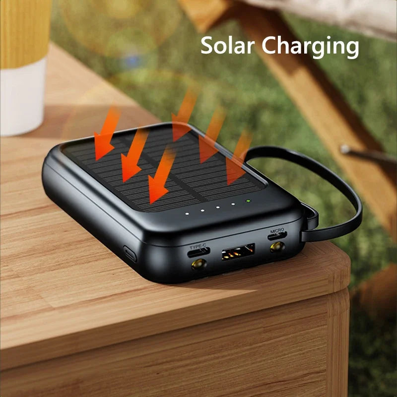 Ηλιακό Power Bank Υψηλής Χωρητικότητας με Ενσωματωμένα Καλώδια – Φορητός Φορτιστής Solar Charger με 2 Θύρες USB & Δυνατό Φακό LED