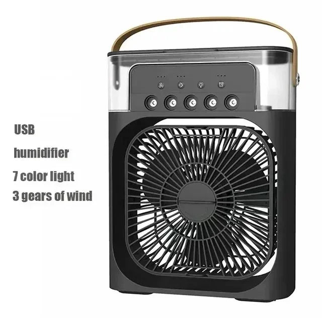Φορητό Mini Air Cooler & Υγραντήρας 3-σε-1 USB – Επιτραπέζιο Μίνι Κλιματιστικό με Φωτισμό LED, 3 Ταχύτητες & Δοχείο Πάγου/Νερού