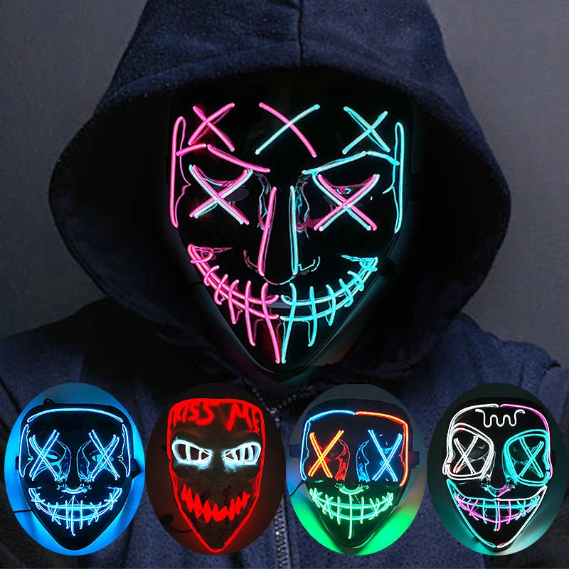 Ασύρματη Μάσκα Neon LED Purge – Φωτιζόμενη Αποκριάτικη Μάσκα Halloween Glow in The Dark για Cosplay, Θεματικά Πάρτι & Μασκέ