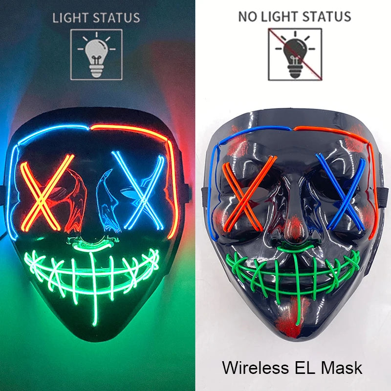 Ασύρματη Μάσκα Neon LED Purge – Φωτιζόμενη Αποκριάτικη Μάσκα Halloween Glow in The Dark για Cosplay, Θεματικά Πάρτι & Μασκέ