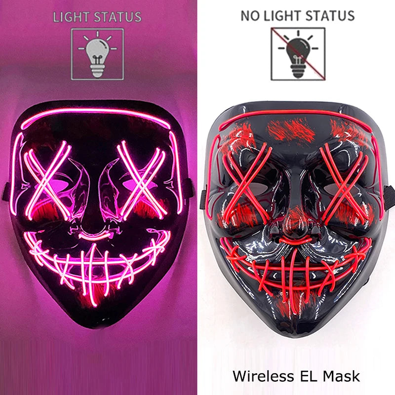 Ασύρματη Μάσκα Neon LED Purge – Φωτιζόμενη Αποκριάτικη Μάσκα Halloween Glow in The Dark για Cosplay, Θεματικά Πάρτι & Μασκέ