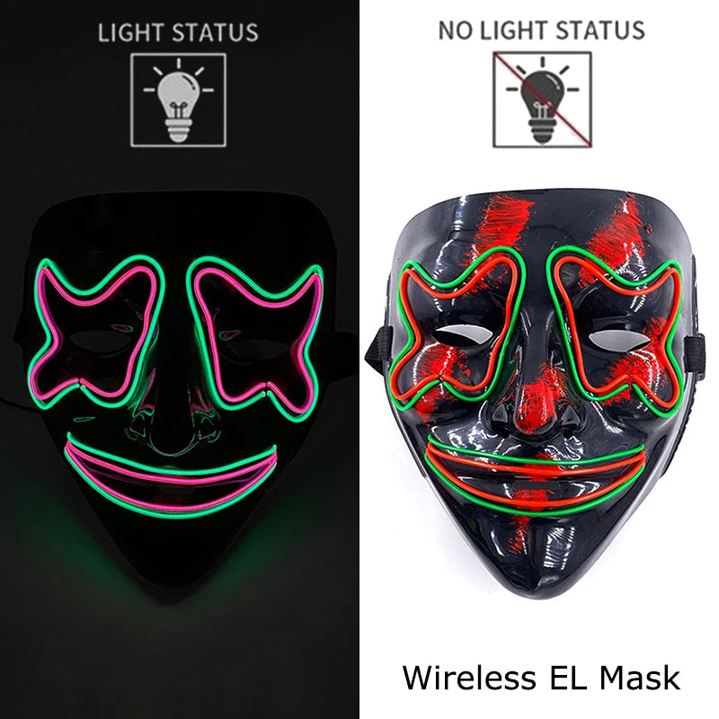 Ασύρματη Μάσκα Neon LED Purge – Φωτιζόμενη Αποκριάτικη Μάσκα Halloween Glow in The Dark για Cosplay, Θεματικά Πάρτι & Μασκέ