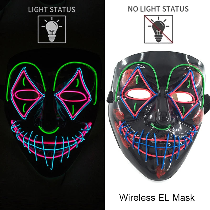 Ασύρματη Μάσκα Neon LED Purge – Φωτιζόμενη Αποκριάτικη Μάσκα Halloween Glow in The Dark για Cosplay, Θεματικά Πάρτι & Μασκέ