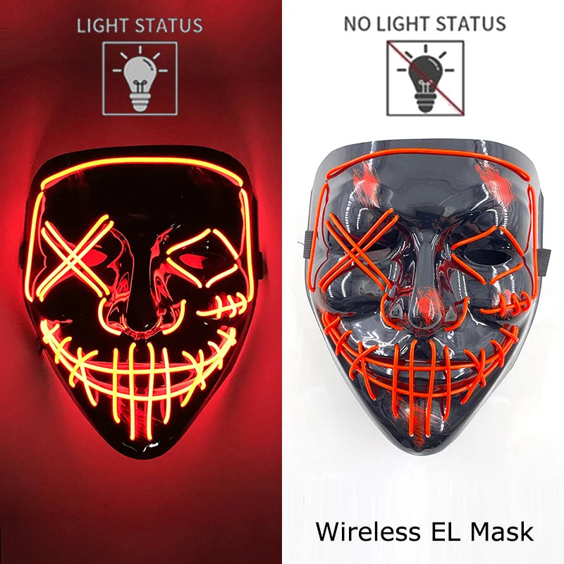 Ασύρματη Μάσκα Neon LED Purge – Φωτιζόμενη Αποκριάτικη Μάσκα Halloween Glow in The Dark για Cosplay, Θεματικά Πάρτι & Μασκέ