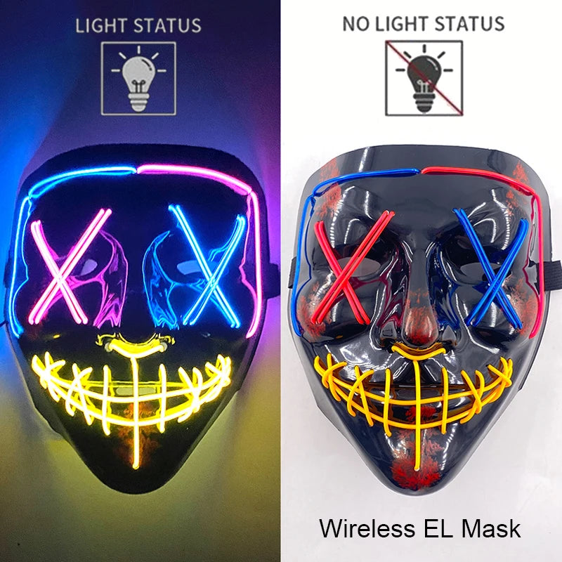 Ασύρματη Μάσκα Neon LED Purge – Φωτιζόμενη Αποκριάτικη Μάσκα Halloween Glow in The Dark για Cosplay, Θεματικά Πάρτι & Μασκέ
