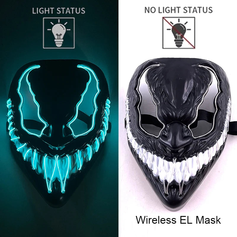 Ασύρματη Μάσκα Neon LED Purge – Φωτιζόμενη Αποκριάτικη Μάσκα Halloween Glow in The Dark για Cosplay, Θεματικά Πάρτι & Μασκέ