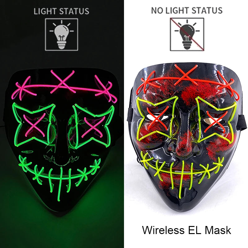 Ασύρματη Μάσκα Neon LED Purge – Φωτιζόμενη Αποκριάτικη Μάσκα Halloween Glow in The Dark για Cosplay, Θεματικά Πάρτι & Μασκέ