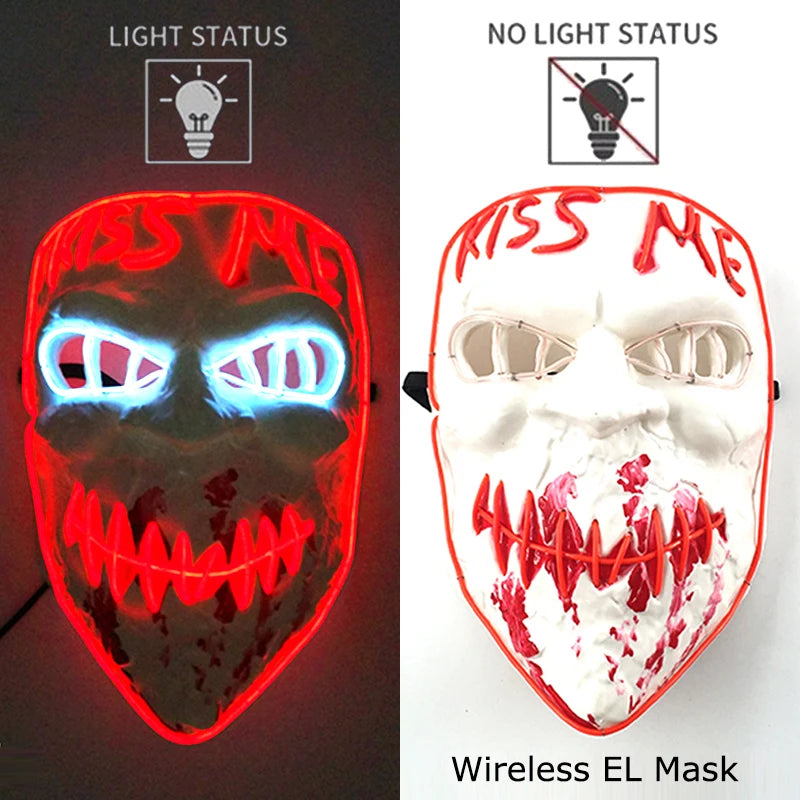Ασύρματη Μάσκα Neon LED Purge – Φωτιζόμενη Αποκριάτικη Μάσκα Halloween Glow in The Dark για Cosplay, Θεματικά Πάρτι & Μασκέ